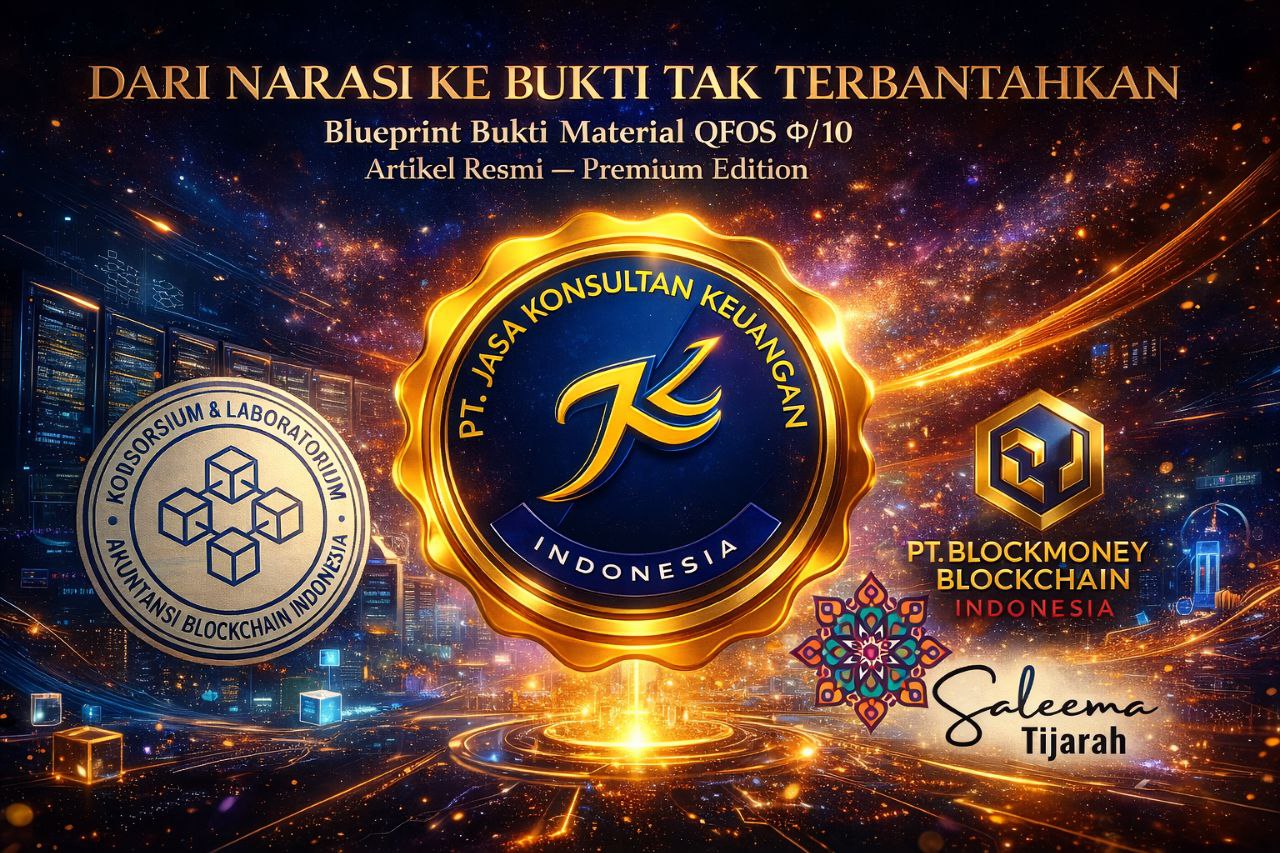 DARI NARASI KE BUKTI TAK TERBANTAHKAN Blueprint Bukti Material QFOS Φ/10 Artikel Resmi – Premium Edition By PT Jasa Konsultan Keuangan Arsitek Sistem: Widi Prihartanadi