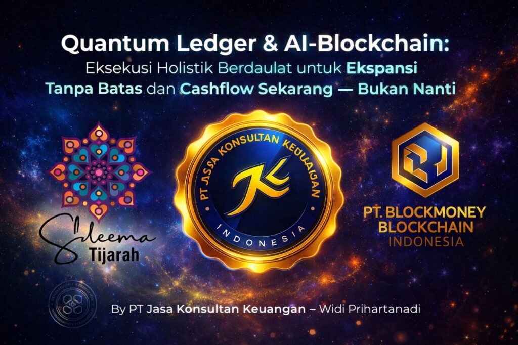 Quantum Ledger & AI–Blockchain: Eksekusi Holistik Berdaulat untuk Ekspansi Tanpa Batas dan Cashflow Sekarang — Bukan Nanti” By PT Jasa Konsultan Keuangan — Widi Prihartanadi