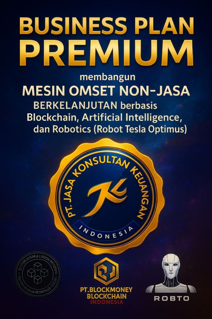 BUSINESS PLAN PREMIUM MEMBANGUN MESIN OMSET NON JASA BERKELANJUTAN BERBASIS BLOCKCHAIN, ARTIFICIAL INTELLIGENCE DAN ROBOTICS (ROBOT TESLA OPTIMUS) BY PT JASA KONSULTAN KEUANGAN