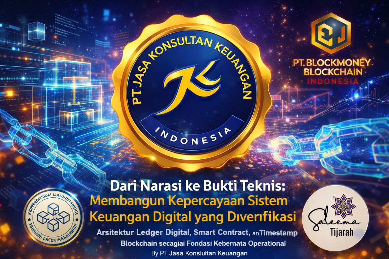 Dari Narasi ke Bukti Teknis: Membangun Kepercayaan Sistem Keuangan Digital yang Dapat Diverifikasi Arsitektur Ledger Digital, Smart Contract, dan Timestamp Blockchain sebagai Fondasi Kebenaran Operasional By PT Jasa Konsultan Keuangan