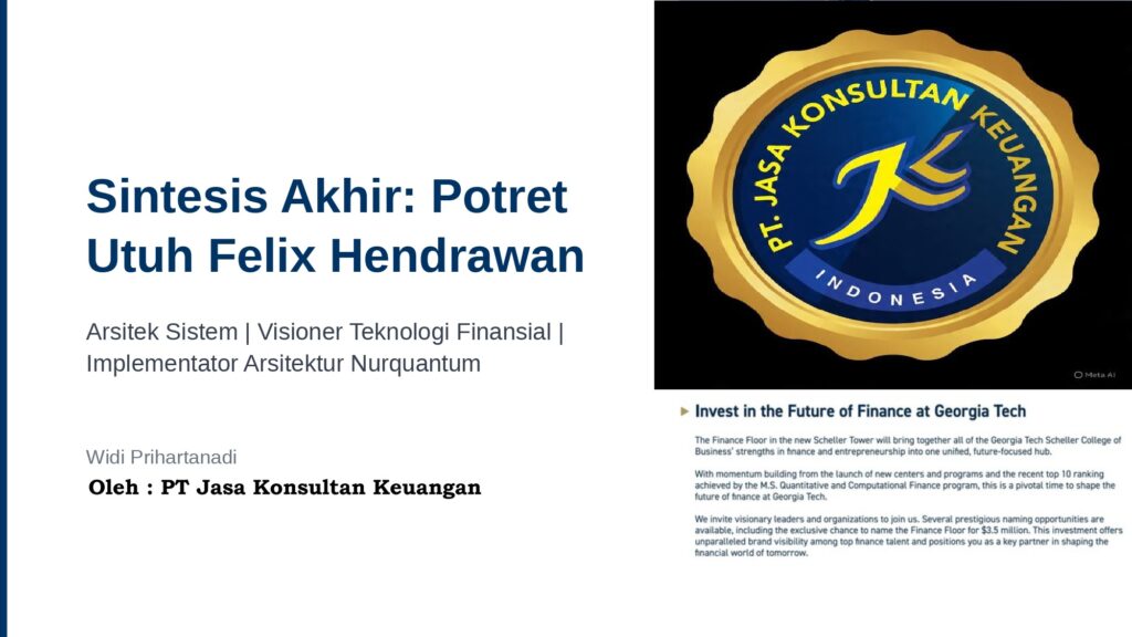 SINTESIS AKHIR: POTRET UTUH FELIX HENDRAWAN ARSITEK SISTEM | VISIONER TEKNOLOGI FINANSIAL | IMPLEMENTATOR ARSITEKTUR NURQUANTUM WIDI PRIHARTANADI BY PT JASA KONSULTAN KEUANGAN