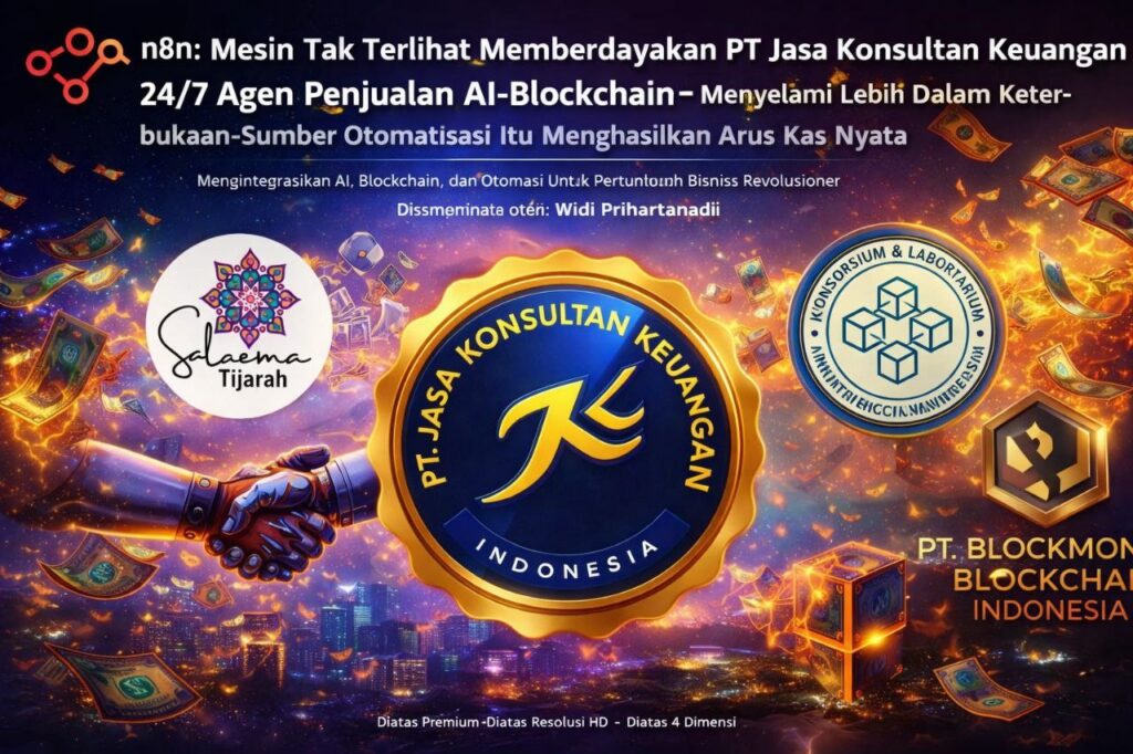N8N: MESIN TAK TERLIHAT MEMBERDAYAKAN PT JASA KONSULTAN KEUANGAN 24/7 AGEN PENJUALAN AI-BLOCKCHAIN – MENYELAMI LEBIH DALAM KETERBUKAAN- SUMBER OTOMATISASI ITU MENGHASILKAN ARUS KAS NYATA V1 MENGINTEGRASIKAN AI, BLOCKCHAIN, DAN OTOMASI UNTUK PERTUMBUHAN BISNIS REVOLUSIONER DISAMPAIKAN OLEH : WIDI PRIHARTANADI
