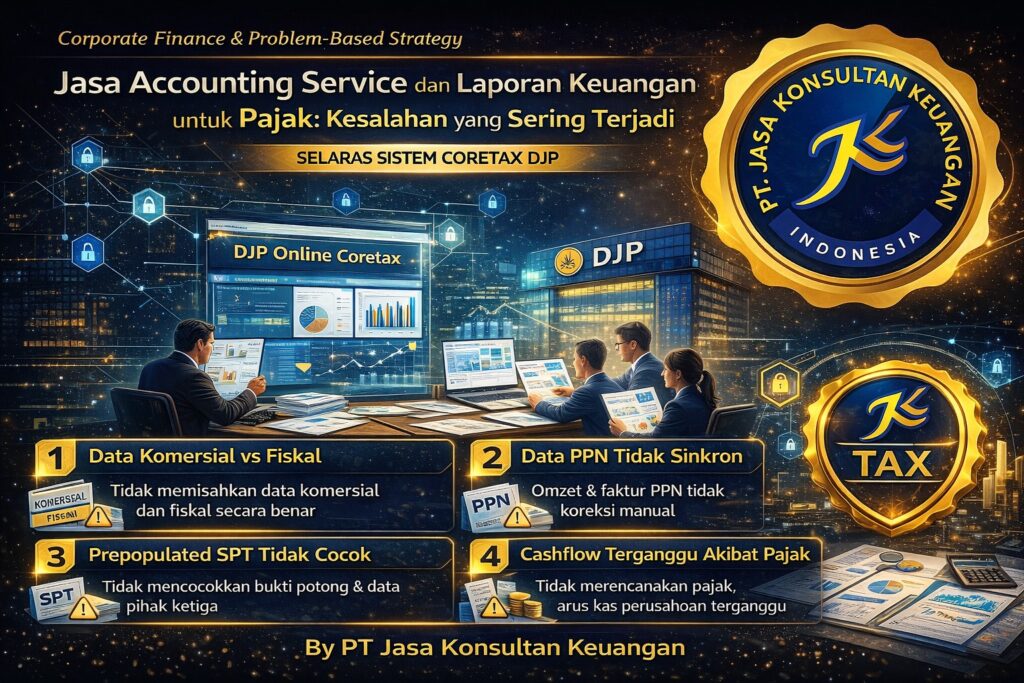 JASA ACCOUNTING SERVICE DAN LAPORAN KEUANGAN UNTUK PAJAK: KESALAHAN YANG SERING TERJADI (SELARAS SISTEM CORETAX DJP) CORPORATE FINANCE & PROBLEM-BASED STRATEGY BY PT JASA KONSULTAN KEUANGAN