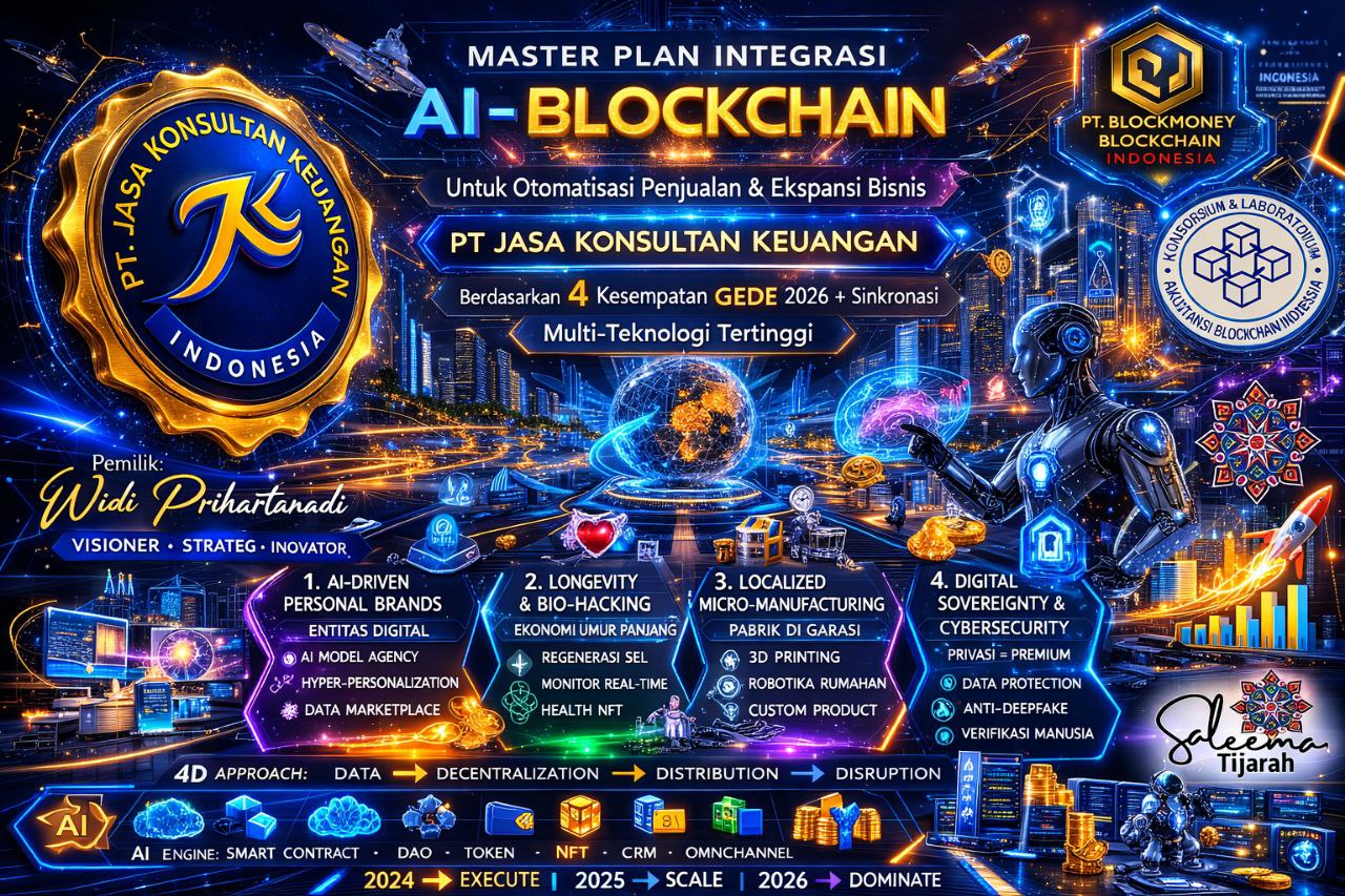 MASTER PLAN INTEGRASI AI-BLOCKCHAIN UNTUK OTOMATISASI PENJUALAN & EKSPANSI BISNIS PT JASA KONSULTAN KEUANGAN BERDASARKAN 4 KESEMPATAN GEDE 2026 + SINKRONASI MULTI-TEKNOLOGI TERTINGGI PEMILIK: WIDI PRIHARTANADI ENTITAS: PT JASA KONSULTAN KEUANGAN