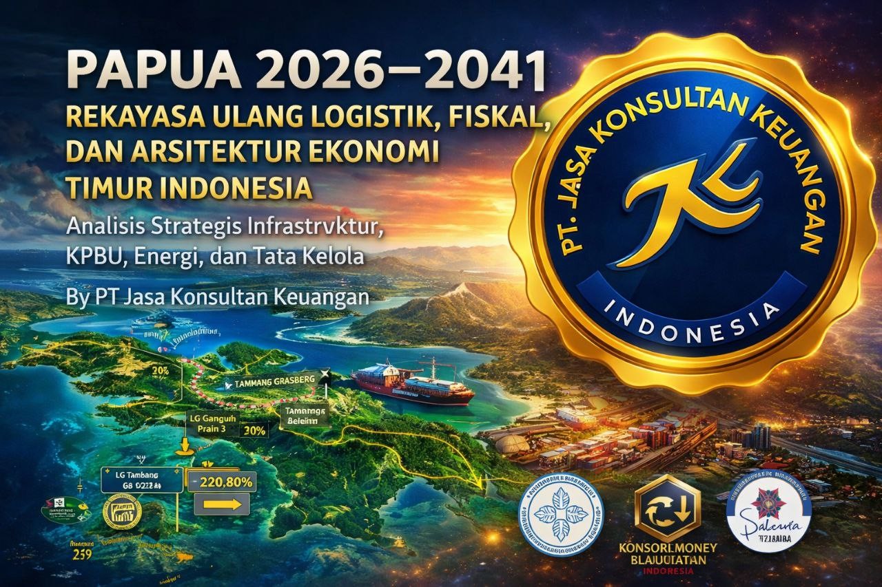 PAPUA 2026–2041: TRANSFORMASI LOGISTIK, LONJAKAN PERTUMBUHAN 20%, DAN ARSITEKTUR EKONOMI TIMUR INDONESIA  Analisis Infrastruktur, Fiskal, Energi, dan Tata Kelola By PT Jasa Konsultan Keuangan